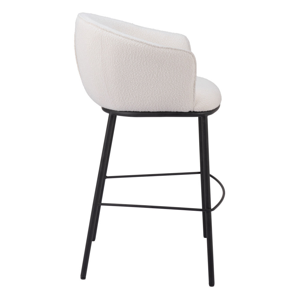 30" Ivory And Black Shearling And Steel Bar Height Bar Chair-5