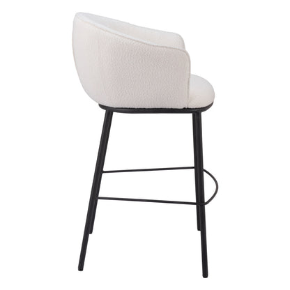 30" Ivory And Black Shearling And Steel Bar Height Bar Chair-5