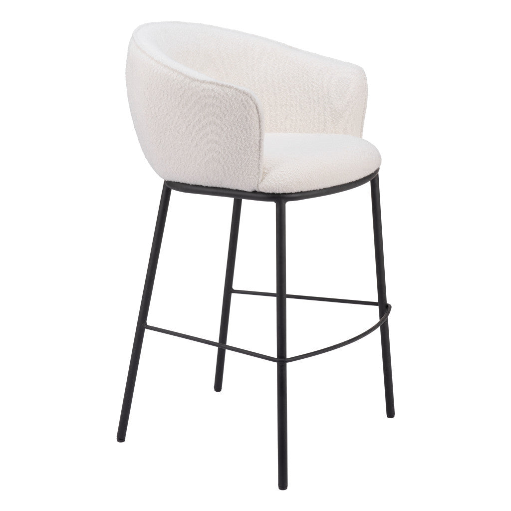 30" Ivory And Black Shearling And Steel Bar Height Bar Chair-6