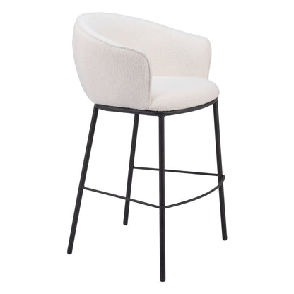 30" Ivory And Black Shearling And Steel Bar Height Bar Chair-6