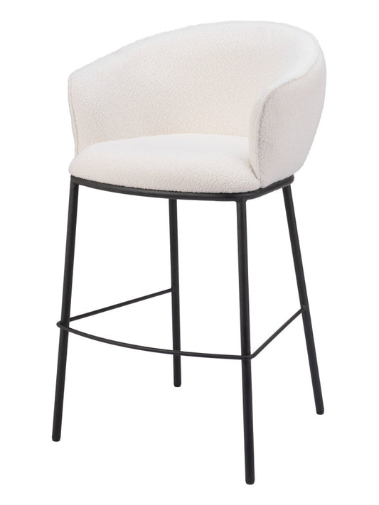 30" Ivory And Black Shearling And Steel Bar Height Bar Chair-0