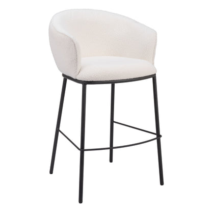 30" Ivory And Black Shearling And Steel Bar Height Bar Chair-2