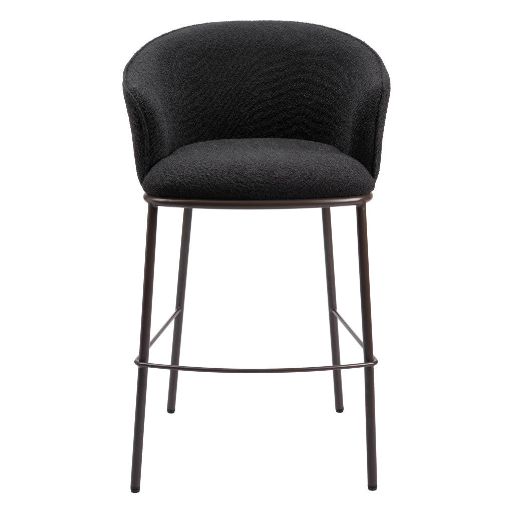 30" Black And Bronze Shearling And Steel Bar Height Bar Chair-3
