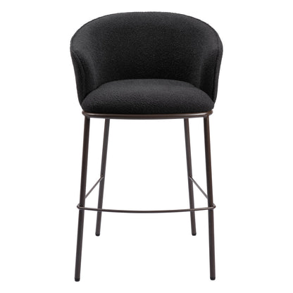 30" Black And Bronze Shearling And Steel Bar Height Bar Chair-3