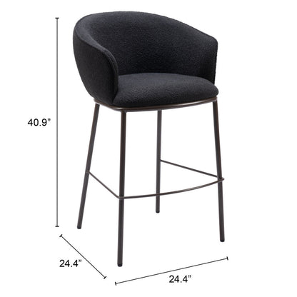 30" Black And Bronze Shearling And Steel Bar Height Bar Chair-7