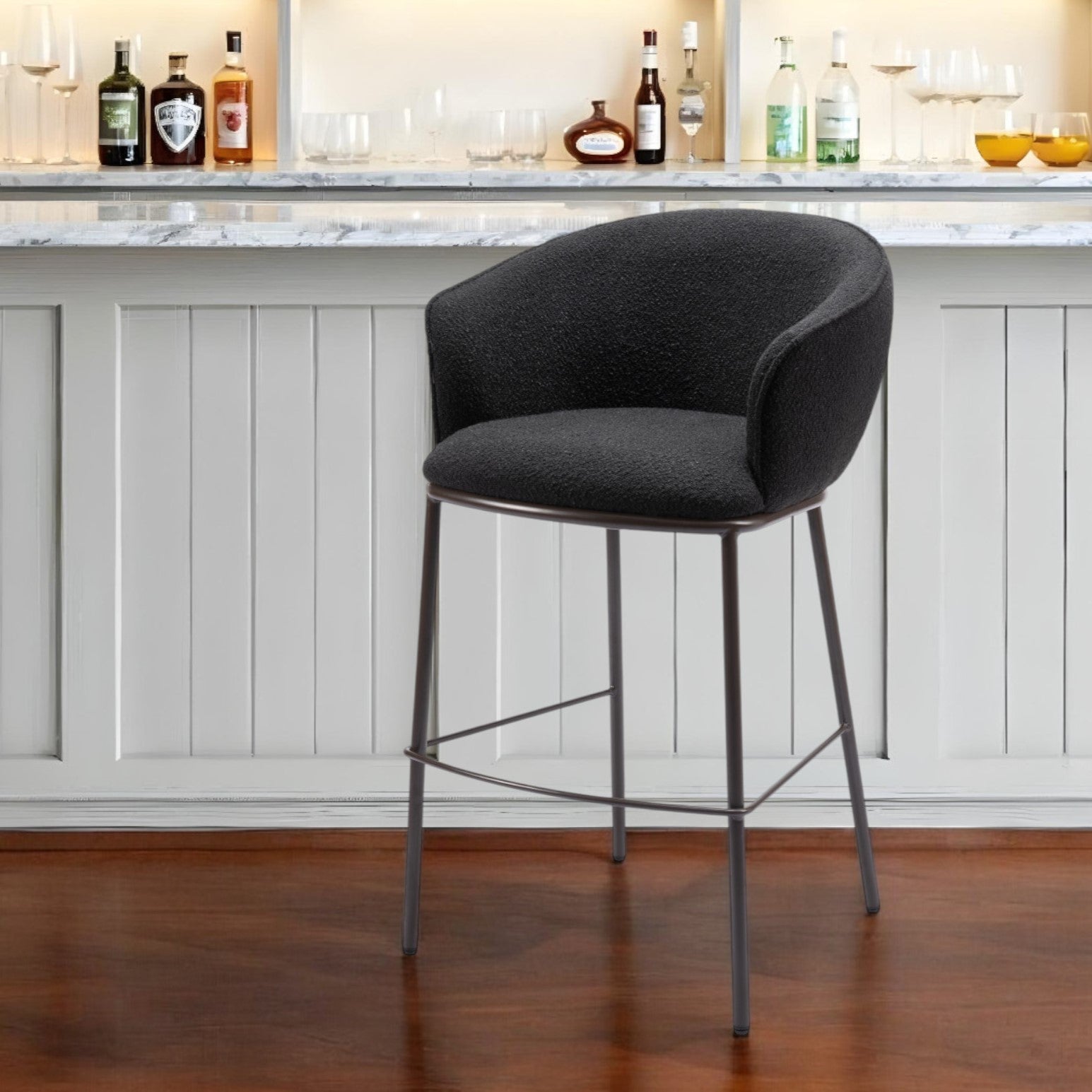 30" Black And Bronze Shearling And Steel Bar Height Bar Chair-1