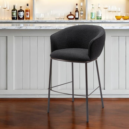 30" Black And Bronze Shearling And Steel Bar Height Bar Chair-1
