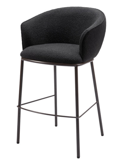 30" Black And Bronze Shearling And Steel Bar Height Bar Chair-0