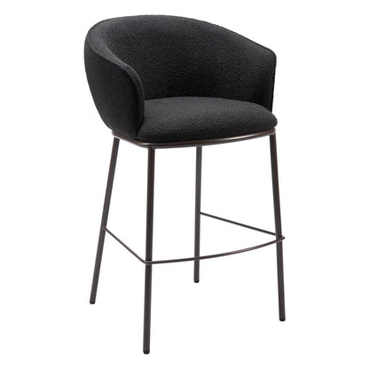 30" Black And Bronze Shearling And Steel Bar Height Bar Chair-2