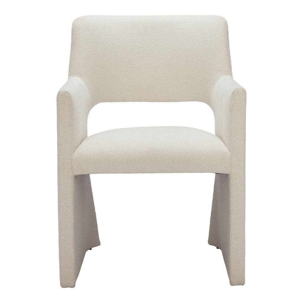 White Upholstered Faux Linen Dining Arm Chair-3
