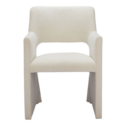 White Upholstered Faux Linen Dining Arm Chair-3