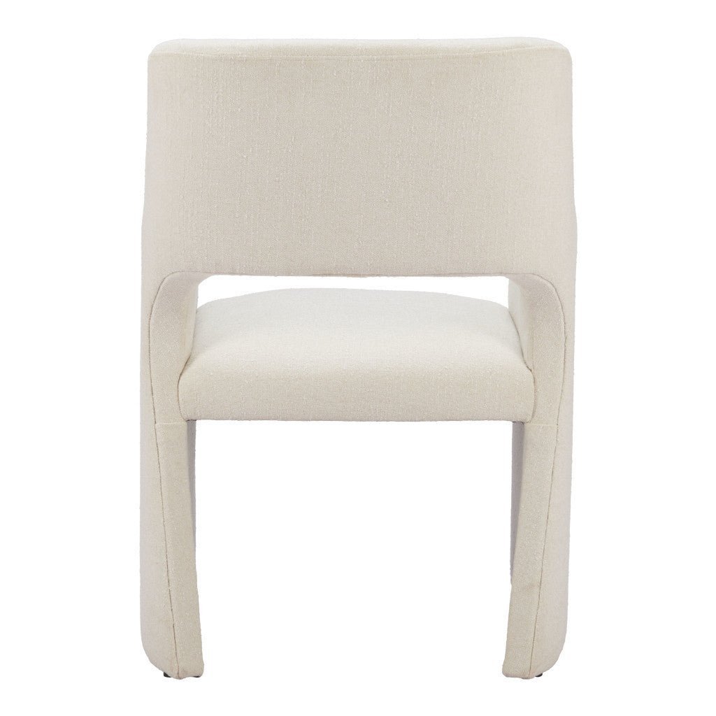 White Upholstered Faux Linen Dining Arm Chair-4