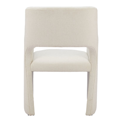 White Upholstered Faux Linen Dining Arm Chair-4