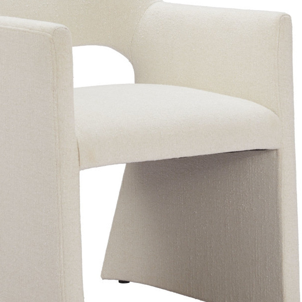 White Upholstered Faux Linen Dining Arm Chair-6