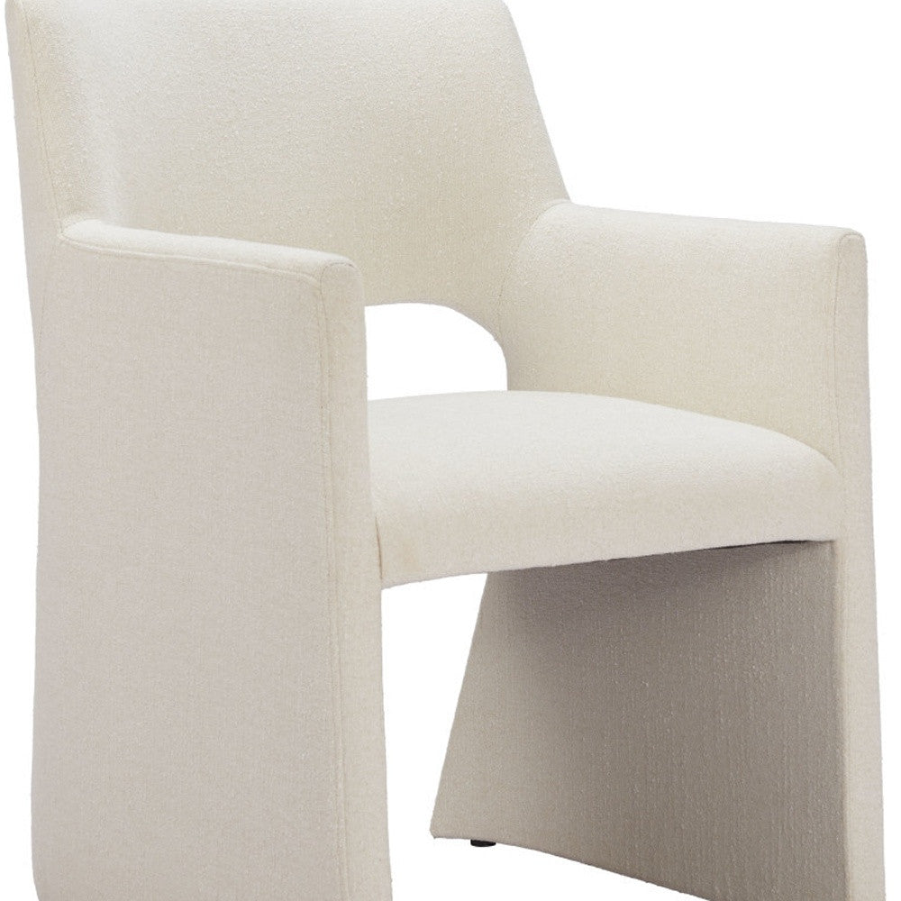 White Upholstered Faux Linen Dining Arm Chair-7