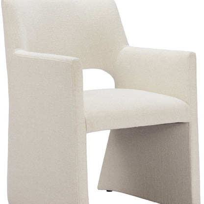 White Upholstered Faux Linen Dining Arm Chair-7