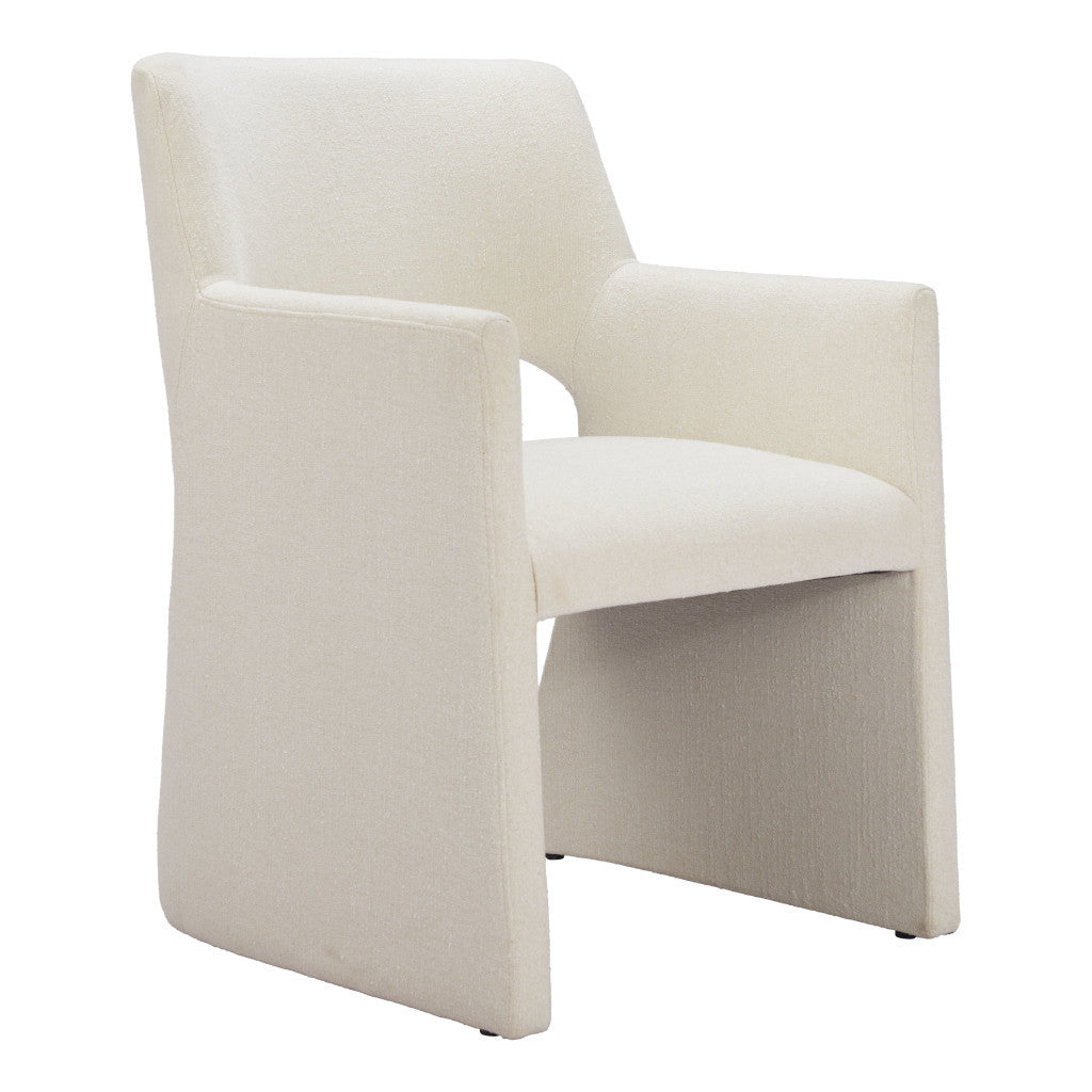 White Upholstered Faux Linen Dining Arm Chair-5