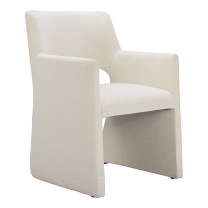 White Upholstered Faux Linen Dining Arm Chair-5