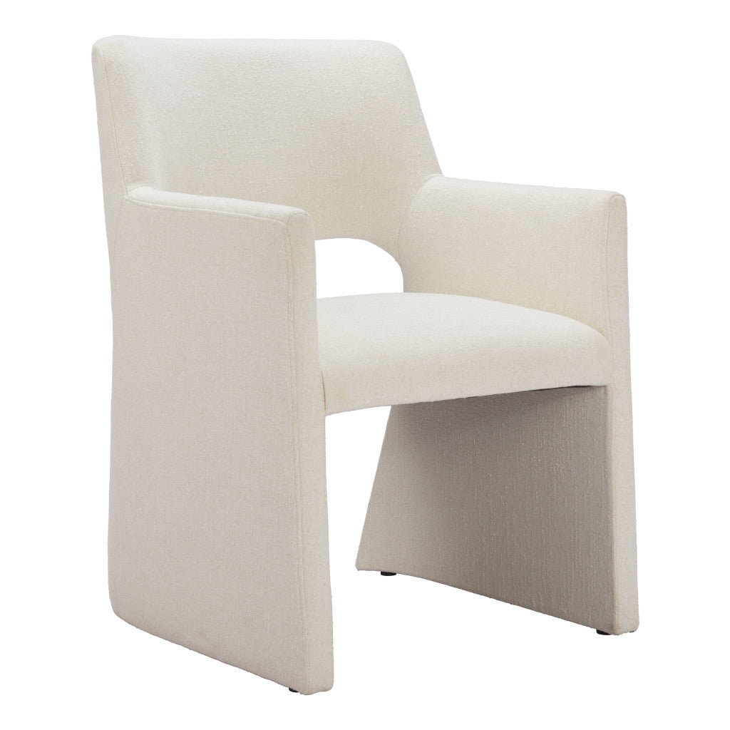 White Upholstered Faux Linen Dining Arm Chair-1