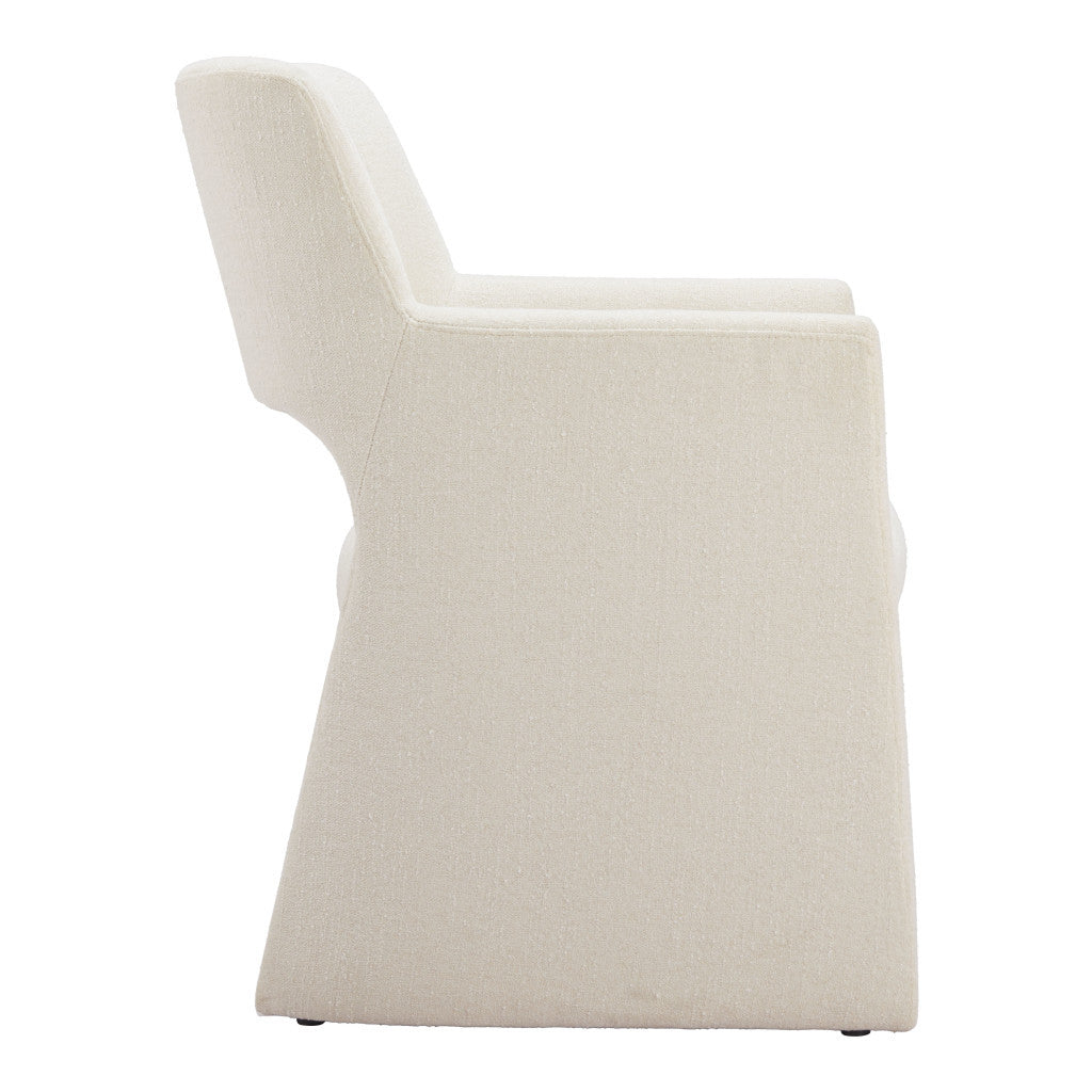 White Upholstered Faux Linen Dining Arm Chair-2