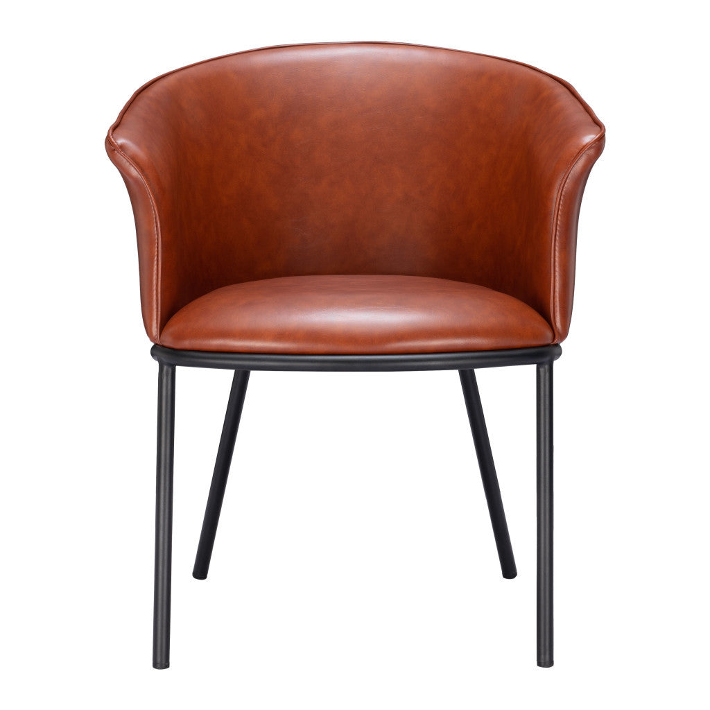 Brown and Black Upholstered Faux Leather Dining Arm Chair-3