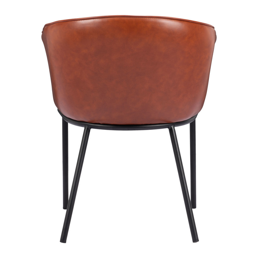 Brown and Black Upholstered Faux Leather Dining Arm Chair-4