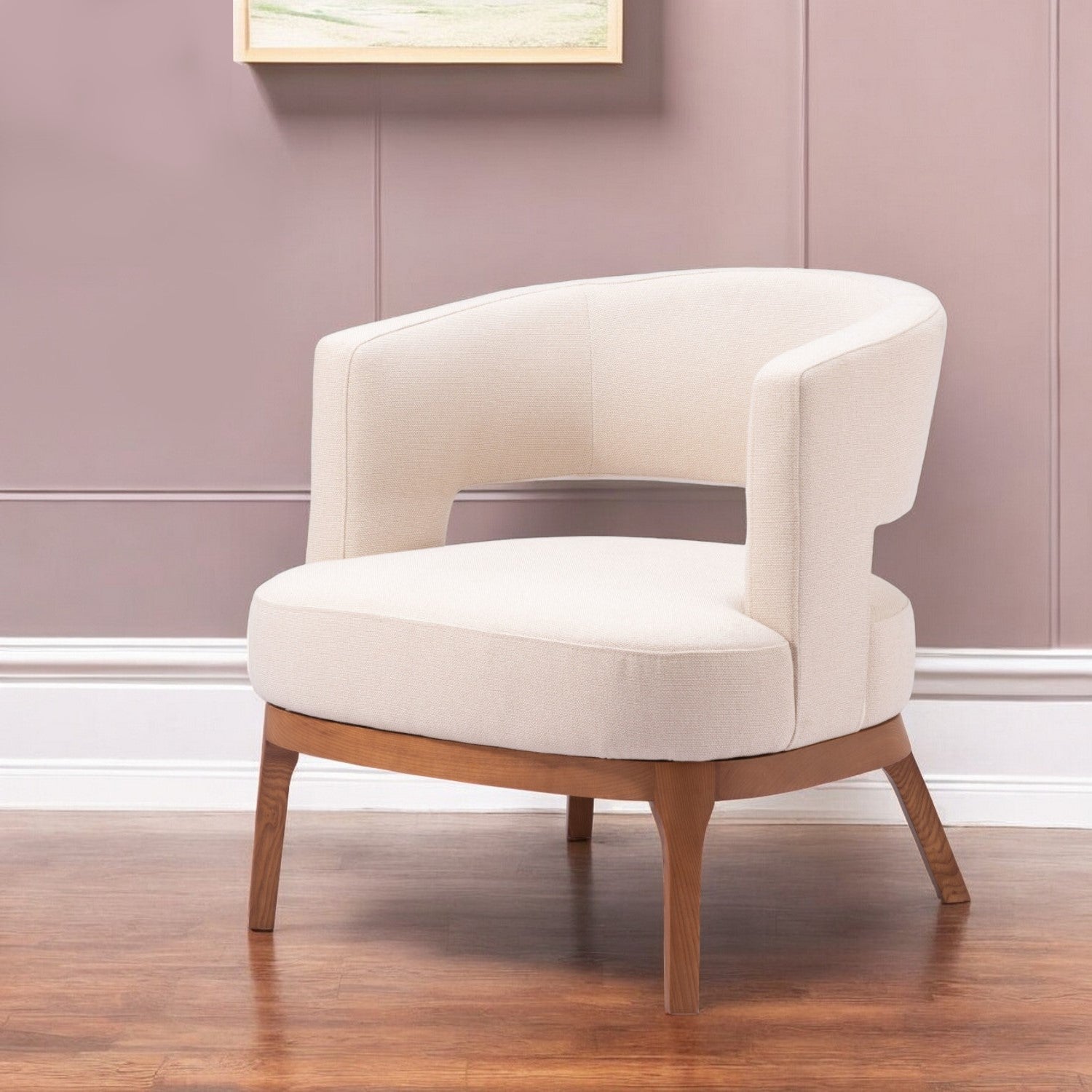 27" Beige And Brown Upholstered Arm Chair-0
