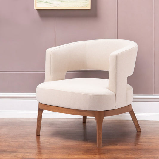 27" Beige And Brown Upholstered Arm Chair-0