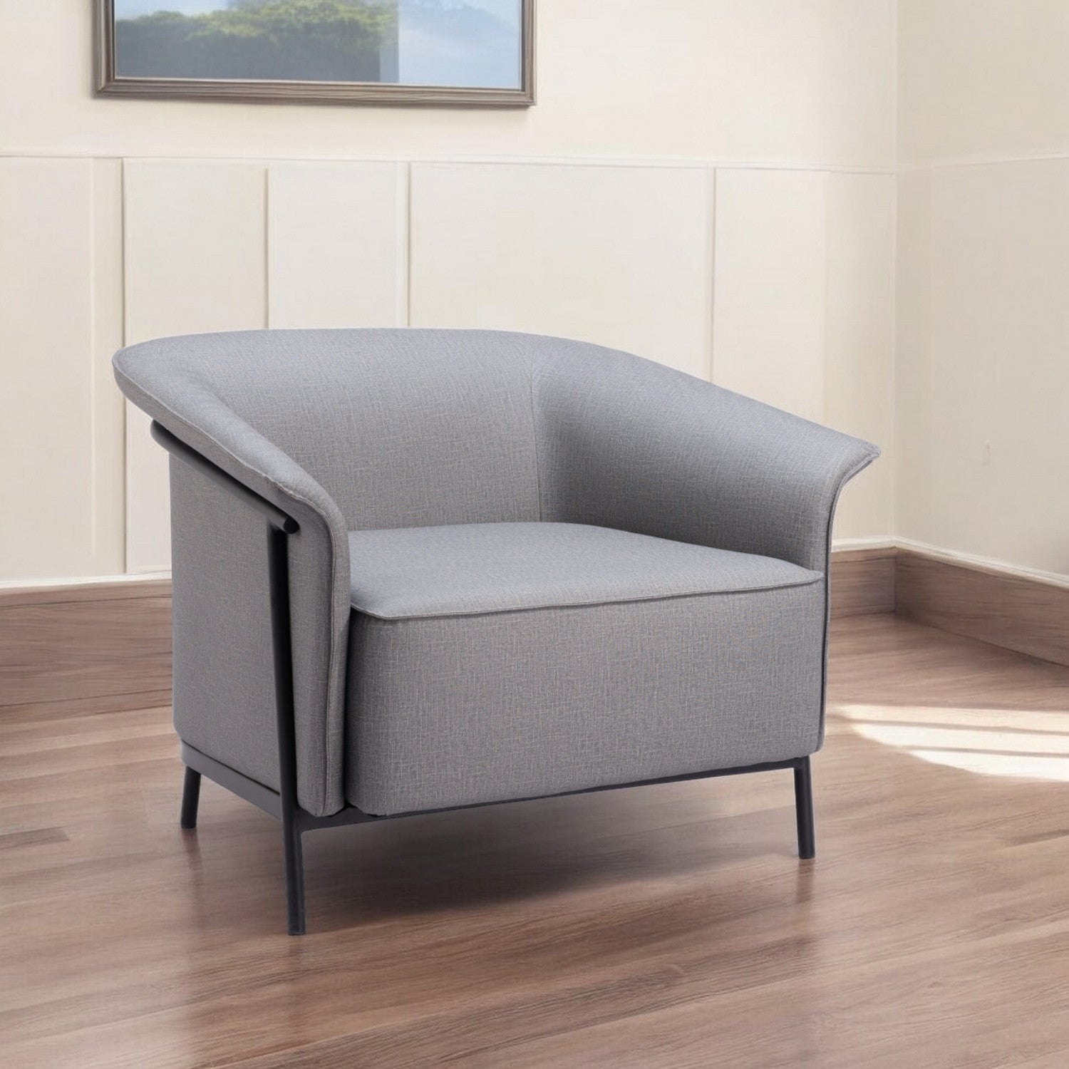 35" Slate Gray And Black Faux Leather Arm Chair-1