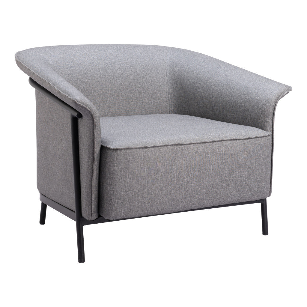 35" Slate Gray And Black Faux Leather Arm Chair-0