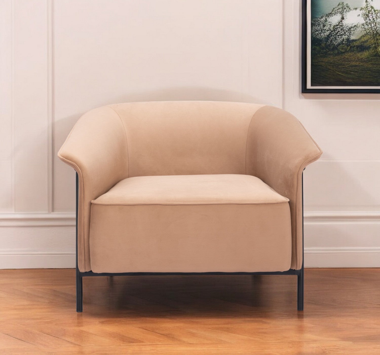 35" Tan And Black Upholstered Arm Chair-1