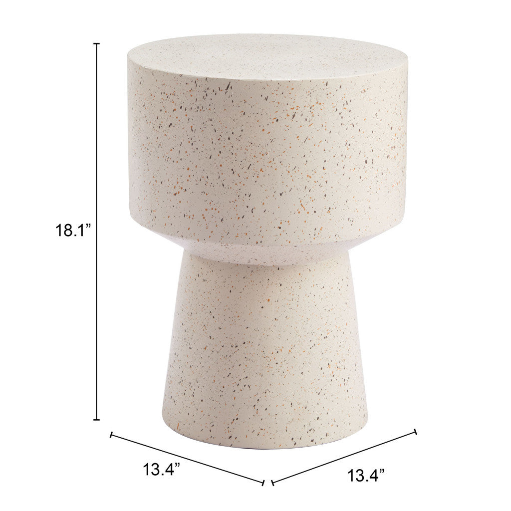 18" Beige Faux Stone Round Pedestal End Table-7