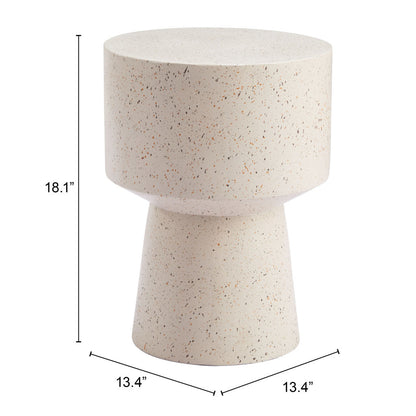 18" Beige Faux Stone Round Pedestal End Table-7