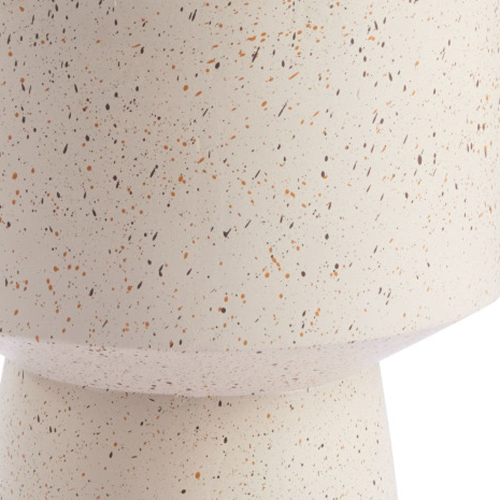 18" Beige Faux Stone Round Pedestal End Table-5