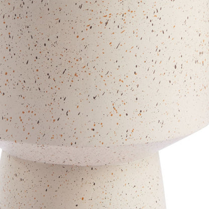 18" Beige Faux Stone Round Pedestal End Table-5