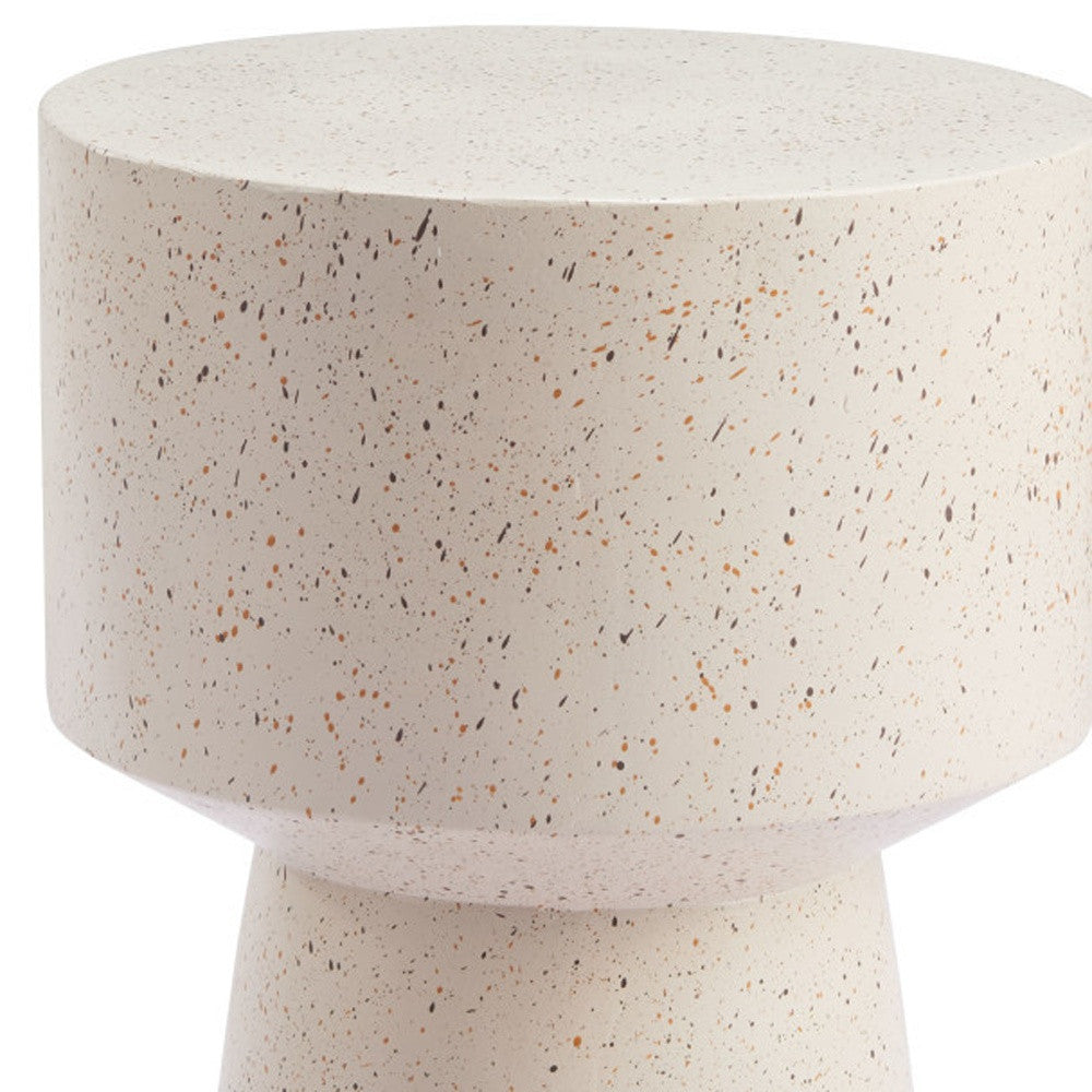 18" Beige Faux Stone Round Pedestal End Table-6