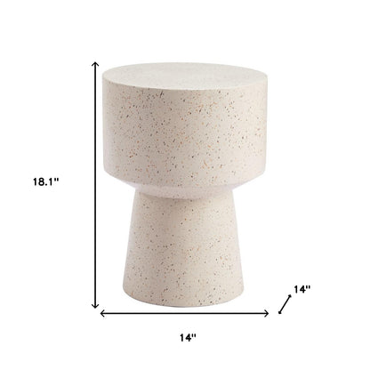 18" Beige Faux Stone Round Pedestal End Table-8