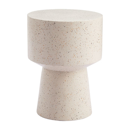 18" Beige Faux Stone Round Pedestal End Table-1