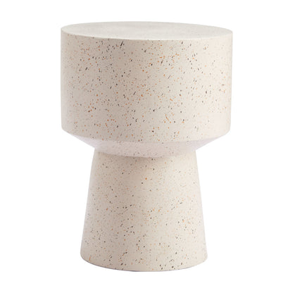 18" Beige Faux Stone Round Pedestal End Table-2
