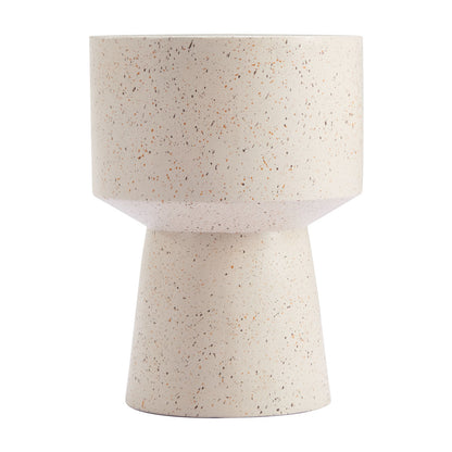 18" Beige Faux Stone Round Pedestal End Table-3