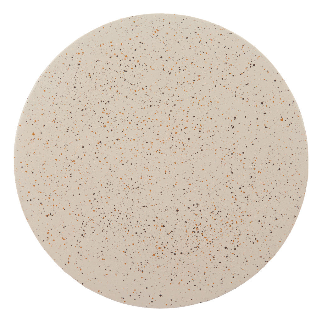 18" Beige Faux Stone Round Pedestal End Table-4
