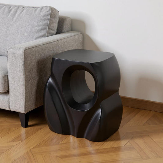 16" Black Solid Wood Figurine End Table-0