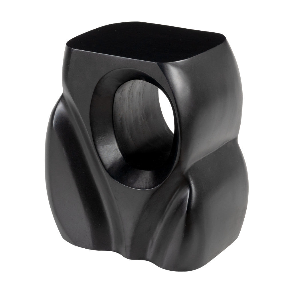 16" Black Solid Wood Figurine End Table-1
