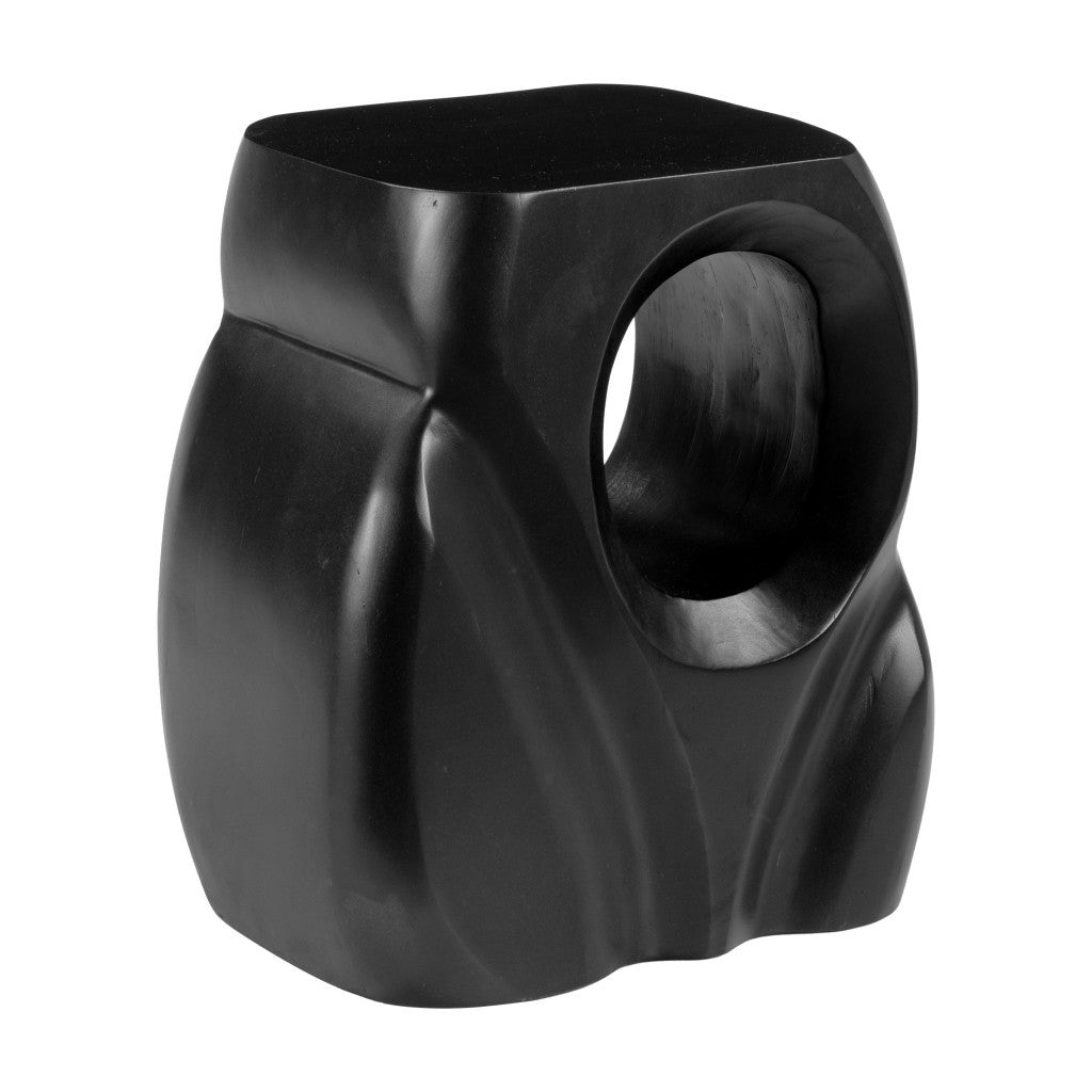 16" Black Solid Wood Figurine End Table-4