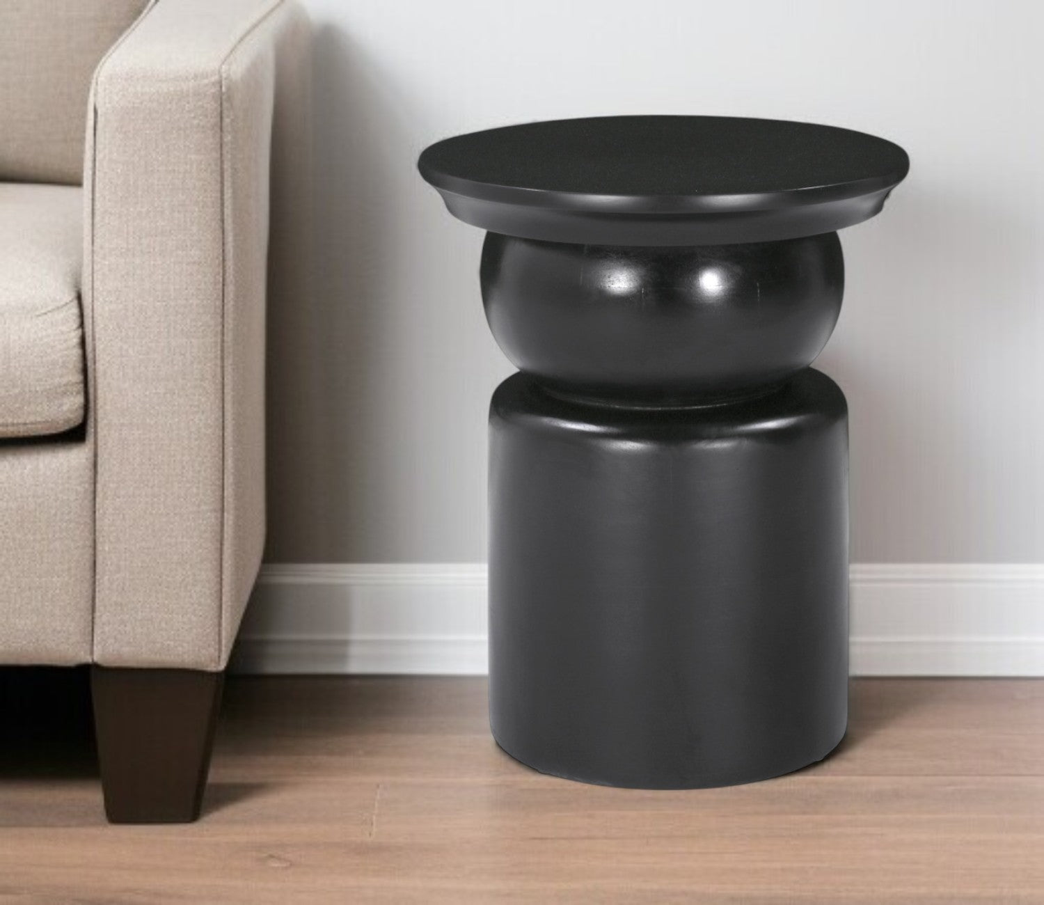 20" Black Solid Wood Round Drum End Table-1