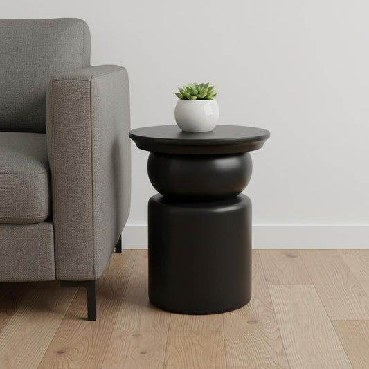 20" Black Solid Wood Round Drum End Table-0