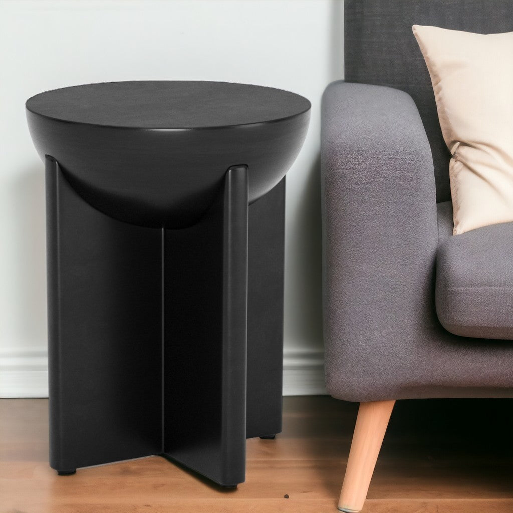 20" Black Solid Wood Round Pedestal End Table-1
