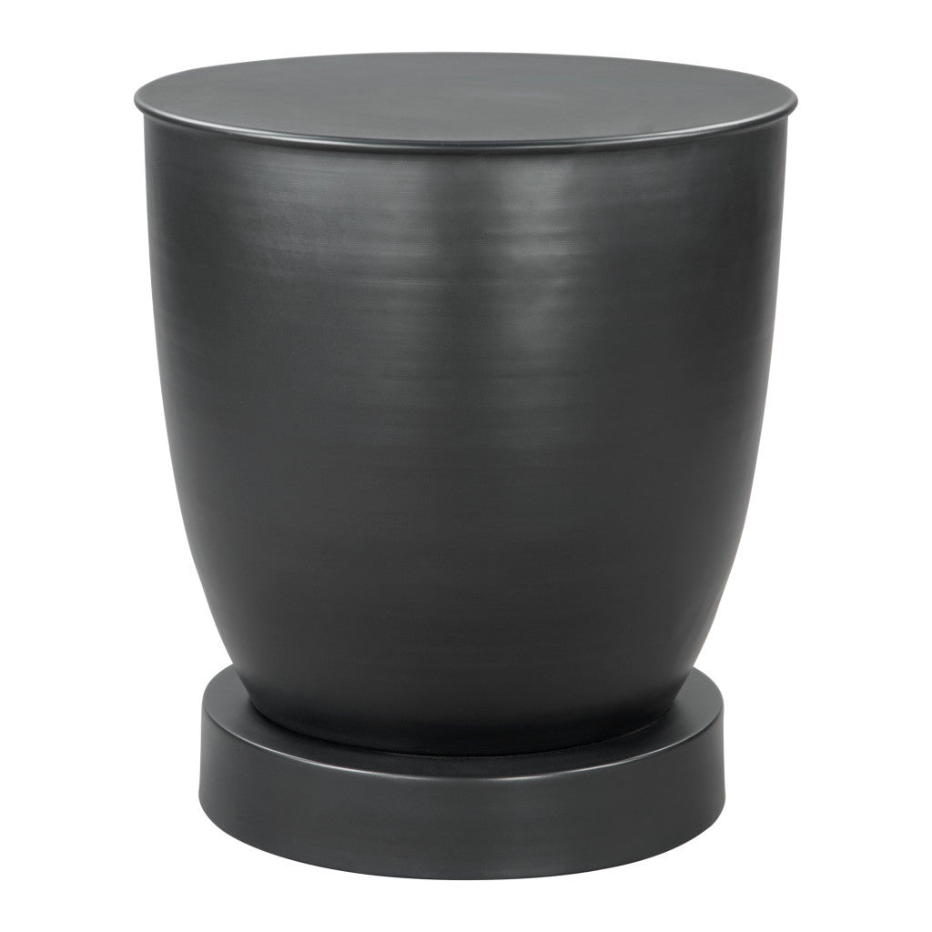 20" Black Iron Round Pedestal End Table-0