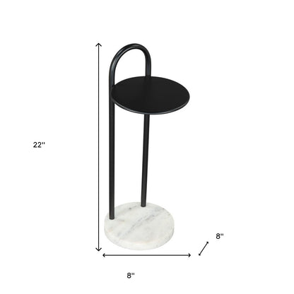 22" Black And White Iron And Marble Round C Table End Table-8