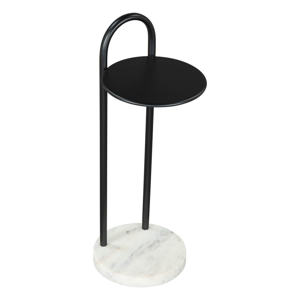 22" Black And White Iron And Marble Round C Table End Table-0